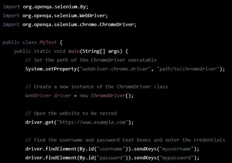 Selenium WebDriver test code on a screen
