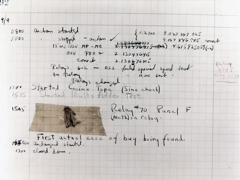 The first actual bug, taped into the logbook