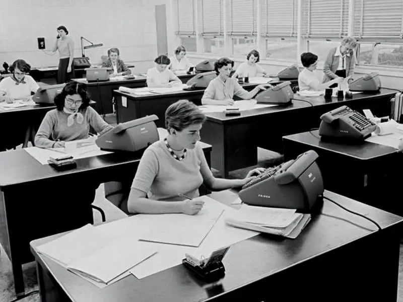Rooms of people, checking by hand